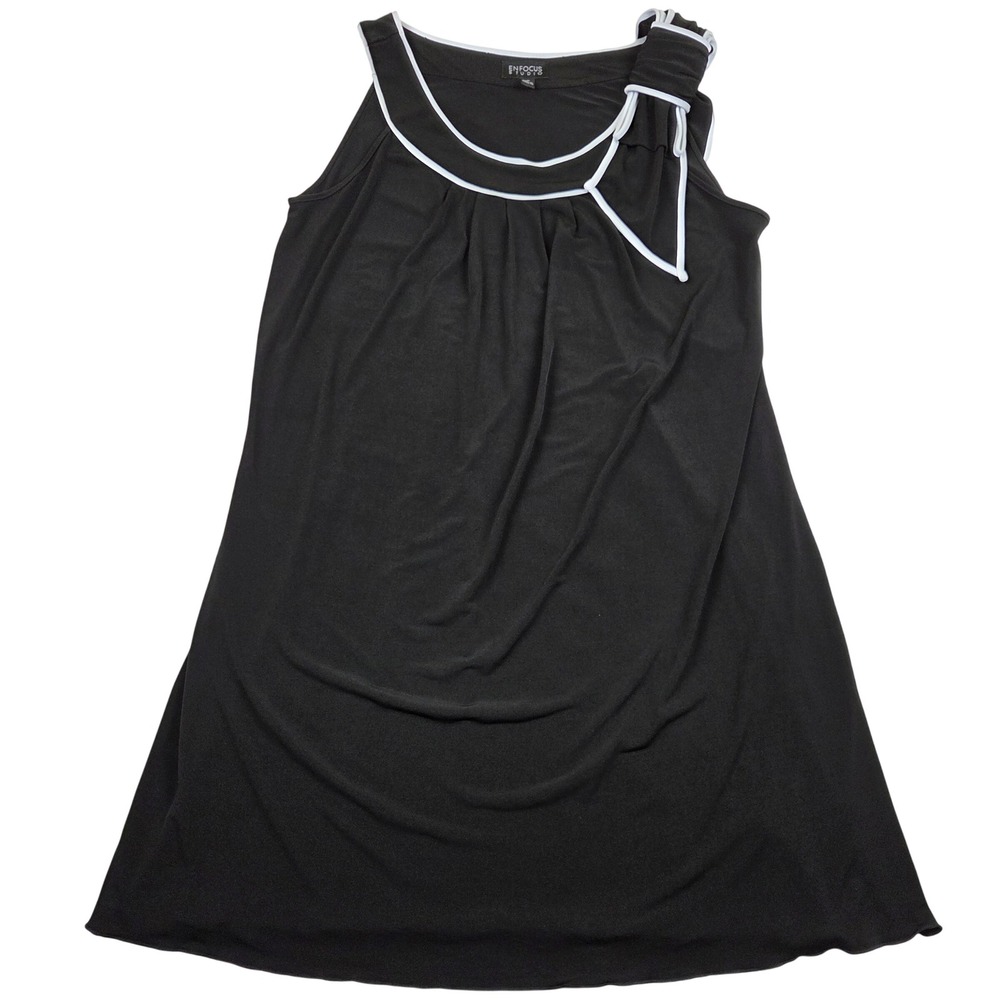 Enfocus Studio Shift Dress 16 Black White Piping Bow Tie Shoulder Scoop Neck
